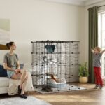 Gabbia per Gatti Modulabile a 4 Livelli con Piattaforme, Rampe e 5 Porte, in Acciaio e PP, 105x105x140 cm, Nero - immagine 2