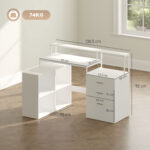 Scrivania Ufficio con 2 Tavoli, 4 Ripiani, 3 Cassetti e Supporto per Monitor, in Legno, 138,5x90x92 cm, Bianco - immagine 3