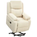 Poltrona Alzapersona Reclinabile a 160° con Poggiapiedi e Telecomando, in Pelle PU e Acciaio, 76x90x105 cm, Crema