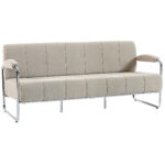 Divano 3 Posti Moderno Rivestito in Ciniglia Beige, in Acciaio, Spugna e Pannello Multistrato, 174x75x76 cm