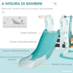 Scivolo 3 in 1 per Bambini con Altalena Regolabile, Canestro e Palle per Cameretta e Giardino, 149x186x98cm, Blu e Arancione - immagine 5