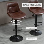 Set 2 Sgabelli da Bar Vintage in Finta Pelle Marrone con Poggiapiedi e Base Rotonda, 46,5x50x88-108 cm - immagine 5