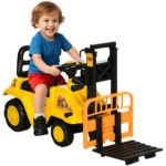Trattore a Pedali per Bambini 3-4 Anni con Muletto e Spazio Portaoggetti, 86x27,5x47,5 cm, Giallo e Nero
