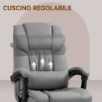 Poltrona Massaggiante e Reclinabile con Poggiapiedi, in Finta Pelle e Acciaio, 66x75x112-122 cm, Grigio - immagine 7