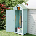 Casetta da Giardino Porta Attrezzi in Legno con 3 Ripiani, 77x54,2x179cm, Blu - immagine 9