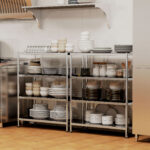 Scaffale da Cucina a 4 Livelli Regolabili su 10 Altezze Diverse, in Acciaio Inox, 91x40x108 cm, Argento - immagine 9
