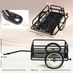 Carrello Bici con Pareti Pieghevoli, Gancio e 4 Catarifrangenti, in Acciaio e PE, 139x71,5x49 cm, Nero - immagine 3