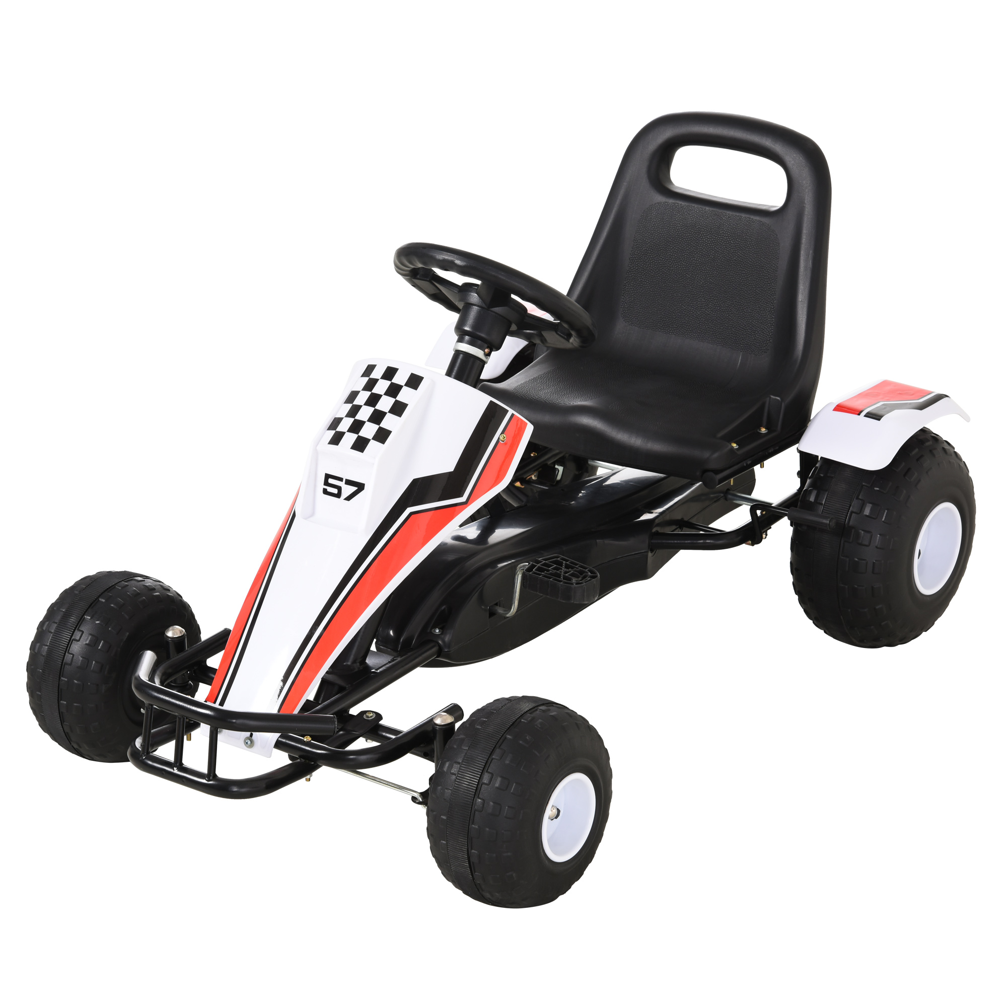 zR77b319956ccbf3c.jpg Go-Kart a Pedali Bianco per Bambini 3-6 Anni con Sedile Regolabile, Ruote in Plastica, Freno a Mano e Cambio - immagine 1