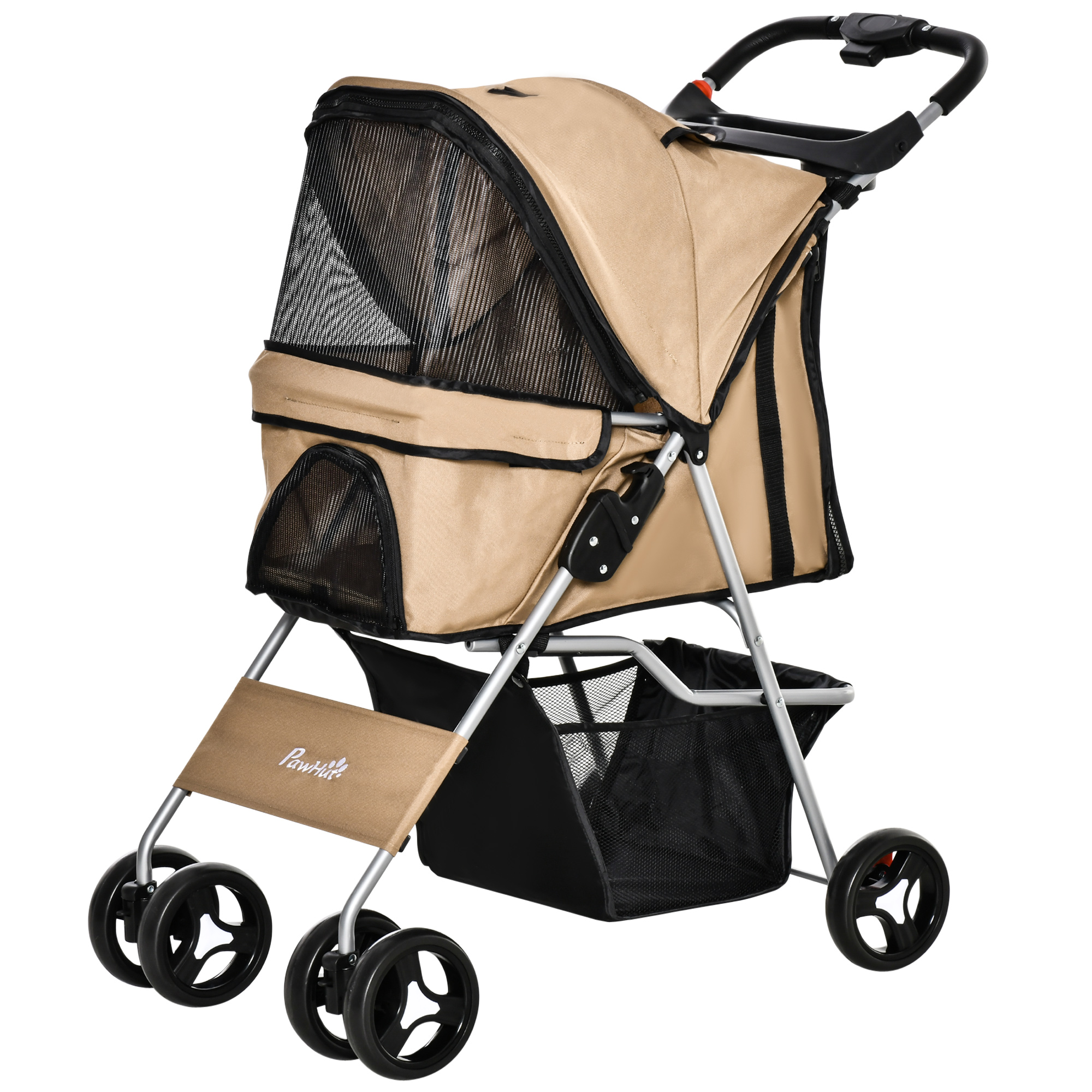 zRr17c19bf82dd443.jpg Passeggino per Cani Taglia Piccola e Mini Pieghevole con Cestino e Portabicchiere, 77x45x99,5 cm, Caffè - immagine 1
