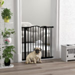 Cancelletto per Cani Estensibile con 2 Blocchi e Chiusura Automatica, in Metallo e Plastica, 74-87x78 cm, Nero - immagine 2