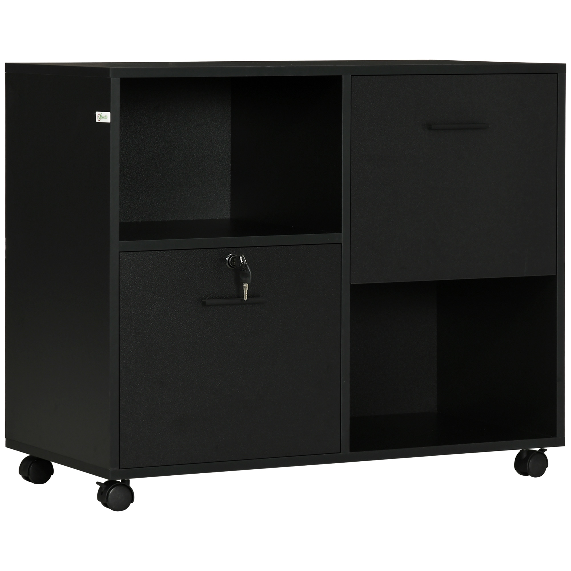 zcf1771980992de5d.jpg Mobile da Ufficio con 2 Cassetti Porta Documenti e Ripiani, Ruote con Blocco, 80x40x66cm, Nero - immagine 1
