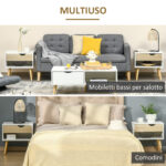 Set di 2 Comodini Moderni con Cassetto e Mensola, Base Rialzata e Gambe in Legno, 50x39x51cm, Bianco e Rovere - immagine 4