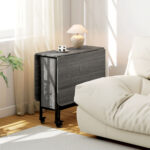 Tavolo da Pranzo Pieghevole per 6 Persone max con Ripiano, in Legno e Metallo, 130x80x74 cm, Grigio - immagine 9