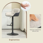 Set 2 Sgabelli Imbottiti ad Altezza Regolabile con Schienale e Braccioli, 52,5x53x86,5-108 cm, Nero Grigio Chiaro - immagine 7