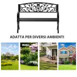 Panca Panchina da Giardino Esterno Metallo, Ghisa 127 × 60 × 85cm Nero - immagine 7