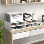 Mobile Porta Stampante da Ufficio con 3 Ripiani Aperti a 2 Livelli, 47x40x22.5 cm, Bianco - immagine 7