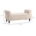 Panca Fondo Letto in Tessuto Vellutato con Spazio Portaoggetti e Braccioli, 126x48.5x57 cm, Beige - immagine 3