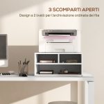 Mobile Porta Stampante da Ufficio con 3 Ripiani Aperti a 2 Livelli, 47x40x22.5 cm, Bianco - immagine 4