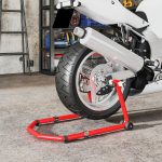 Cavalletto Moto Anteriore e Posteriore con Capacità 390 kg, Forcelle a U e L, Rotelle e Cuscinetti Antiscivolo, Rosso - immagine 8