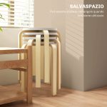 Set 4 Sgabelli Rotondi Impilabili in Legno Bianco, Ø40x45 cm - immagine 4