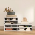 Mobile Porta Stampante da Ufficio con 3 Ripiani Aperti a 2 Livelli, 47x40x22.5 cm, Bianco - immagine 6