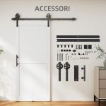 Porta Scorrevole in Stile Country con Binario e Maniglia, in Legno e Acciaio, 183x0.6x4 cm, Bianco e Nero - immagine 6
