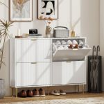 Scarpiera Slim per 20 Paia di Scarpe con 4 Cassetti a Ribalta e Ripiani Regolabili, 105x24x91.5 cm, Bianco - immagine 2