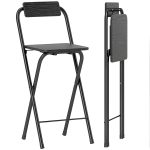 Set 2 Sgabelli da Bar Pieghevoli con Poggiapiedi, in Legno e Acciaio, 37x45x87 cm, Nero