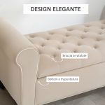 Panca Fondo Letto in Tessuto Vellutato con Spazio Portaoggetti e Braccioli, 126x48.5x57 cm, Beige - immagine 6