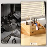Organizer da Scrivania in Bambù con 2 Cassetti e 7 Scomparti Portaoggetti, 33x20.5x15.5 cm - immagine 4