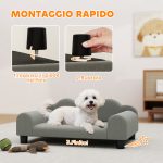 Divano per Cani con Braccioli di Supporto, in Legno e Tessuto French Terry, 66x42x28.5 cm, Grigio - immagine 7