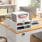 Mobile Porta Stampante da Ufficio con 3 Ripiani Aperti a 2 Livelli, 47x40x22.5 cm, Bianco - immagine 2