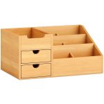 Organizer da Scrivania in Bambù con 2 Cassetti e 7 Scomparti Portaoggetti, 33x20.5x15.5 cm
