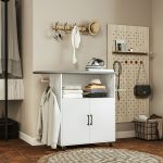 Mobile Asse da Stiro con Armadietto a 2 Ante e Spazio Aperto, 125x43.5x102.5 cm, Bianco - immagine 8