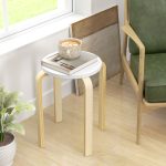 Set 4 Sgabelli Rotondi Impilabili in Legno Bianco, Ø40x45 cm - immagine 8