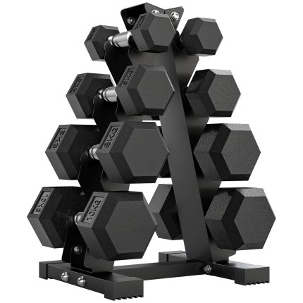 Set Manubri da Palestra Esagonali con Supporto e Impugnatura Antiscivolo, 2x2kg, 2x5kg, 2x8kg, 2x10kg, Nero