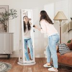Specchio Portagioie 3 in 1 Girevole a 360°, Ripiani Posteriori e Anta con Chiave, 55x55x161 cm, Bianco - immagine 2