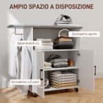 Mobile Asse da Stiro con Armadietto a 2 Ante e Spazio Aperto, 125x43.5x102.5 cm, Bianco - immagine 5