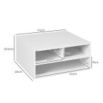 Mobile Porta Stampante da Ufficio con 3 Ripiani Aperti a 2 Livelli, 47x40x22.5 cm, Bianco - immagine 3