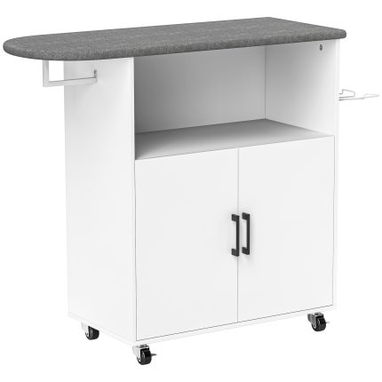 Mobile Asse da Stiro con Armadietto a 2 Ante e Spazio Aperto, 125x43.5x102.5 cm, Bianco