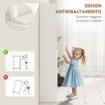Mobile Colonna Bagno in Legno a 5 Ripiani con Anta a Specchio Apribile, 32x28x162 cm, Bianco - immagine 6