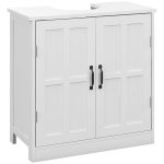Mobile per Lavabo con Piedistallo, Mobile Sotto Lavabo con 2 Ante e Scaffale Regolabile, Mobile da Bagno con Ritaglio a Forma di U, Bianco