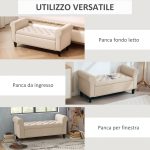 Panca Fondo Letto in Tessuto Vellutato con Spazio Portaoggetti e Braccioli, 126x48.5x57 cm, Beige - immagine 7