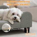 Divano per Cani con Braccioli di Supporto, in Legno e Tessuto French Terry, 66x42x28.5 cm, Grigio - immagine 6