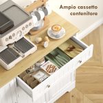 Credenza Moderna con Spazio di Archiviazione, Mobile Buffet con Cassetto, Ripiani Regolabili, Piccola Dispensa da Cucina con Ripiani Porta, Bianco - immagine 9