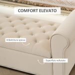 Panca Fondo Letto in Tessuto Vellutato con Spazio Portaoggetti e Braccioli, 126x48.5x57 cm, Beige - immagine 5