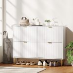Scarpiera Slim per 20 Paia di Scarpe con 4 Cassetti a Ribalta e Ripiani Regolabili, 105x24x91.5 cm, Bianco - immagine 8