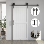 Porta Scorrevole in Stile Country con Binario e Maniglia, in Legno e Acciaio, 183x0.6x4 cm, Bianco e Nero - immagine 7