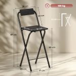 Set 2 Sgabelli da Bar Pieghevoli con Poggiapiedi, in Legno e Acciaio, 37x45x87 cm, Nero - immagine 3