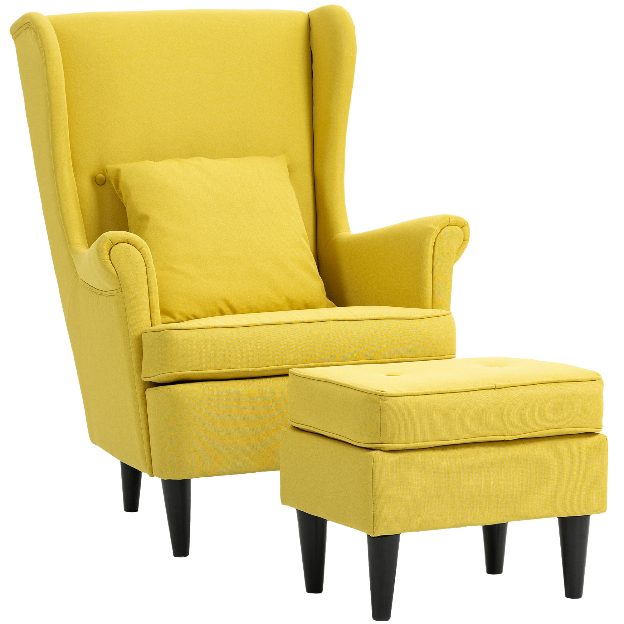 t6v5c11973ad30c3c.jpg Poltrona con Poggiapiedi in Stile Contemporaneo, in Tessuto Effetto Lino e Legno di Caucciù, 75x83x104 cm, Giallo - immagine 1